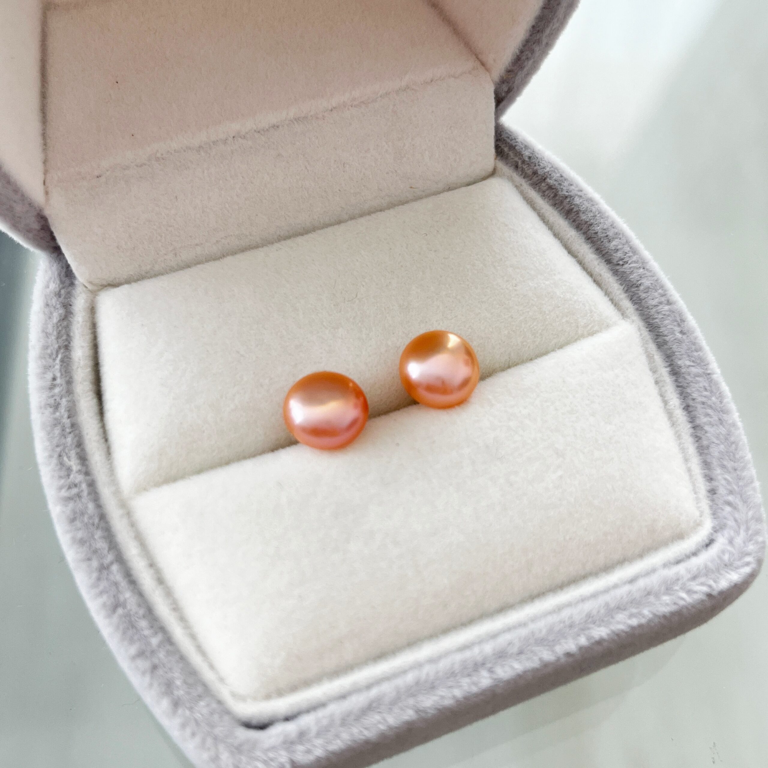 Pure Pearl Stud Earrings – White, Apricot & Lavender - Image 5
