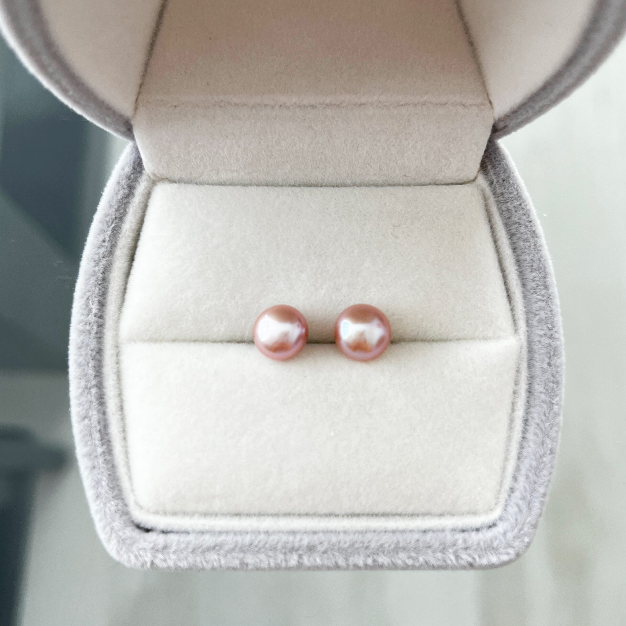 Pure Pearl Stud Earrings – White, Apricot & Lavender - Image 7