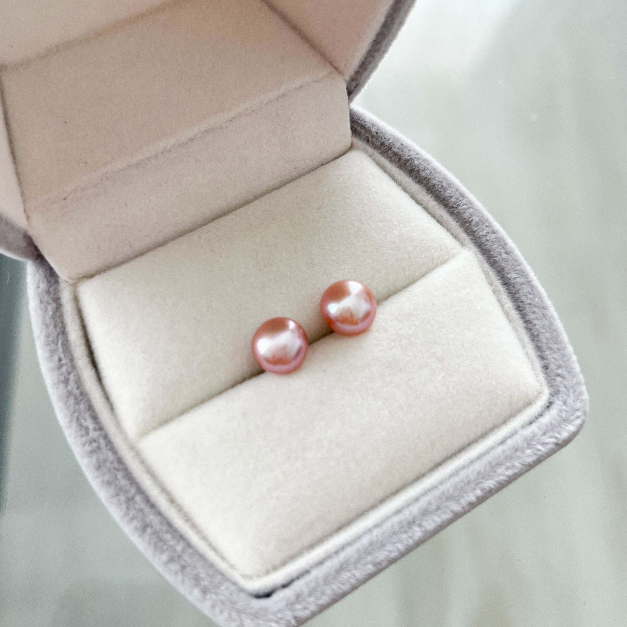 Pure Pearl Stud Earrings – White, Apricot & Lavender - Image 8