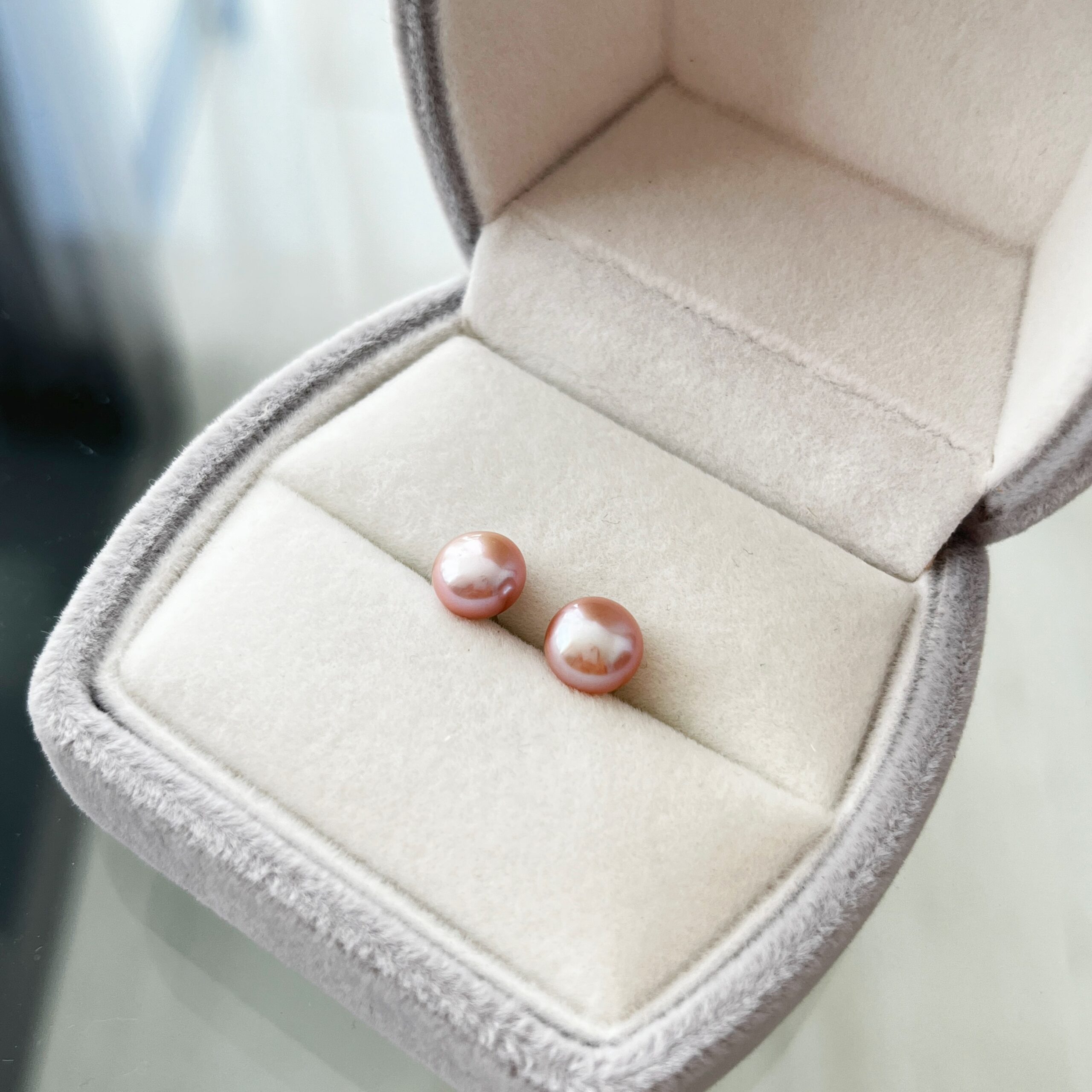 Pure Pearl Stud Earrings – White, Apricot & Lavender - Image 9