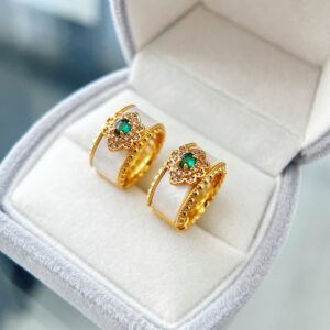 Emerald-Tone Bloom Huggie Earrings