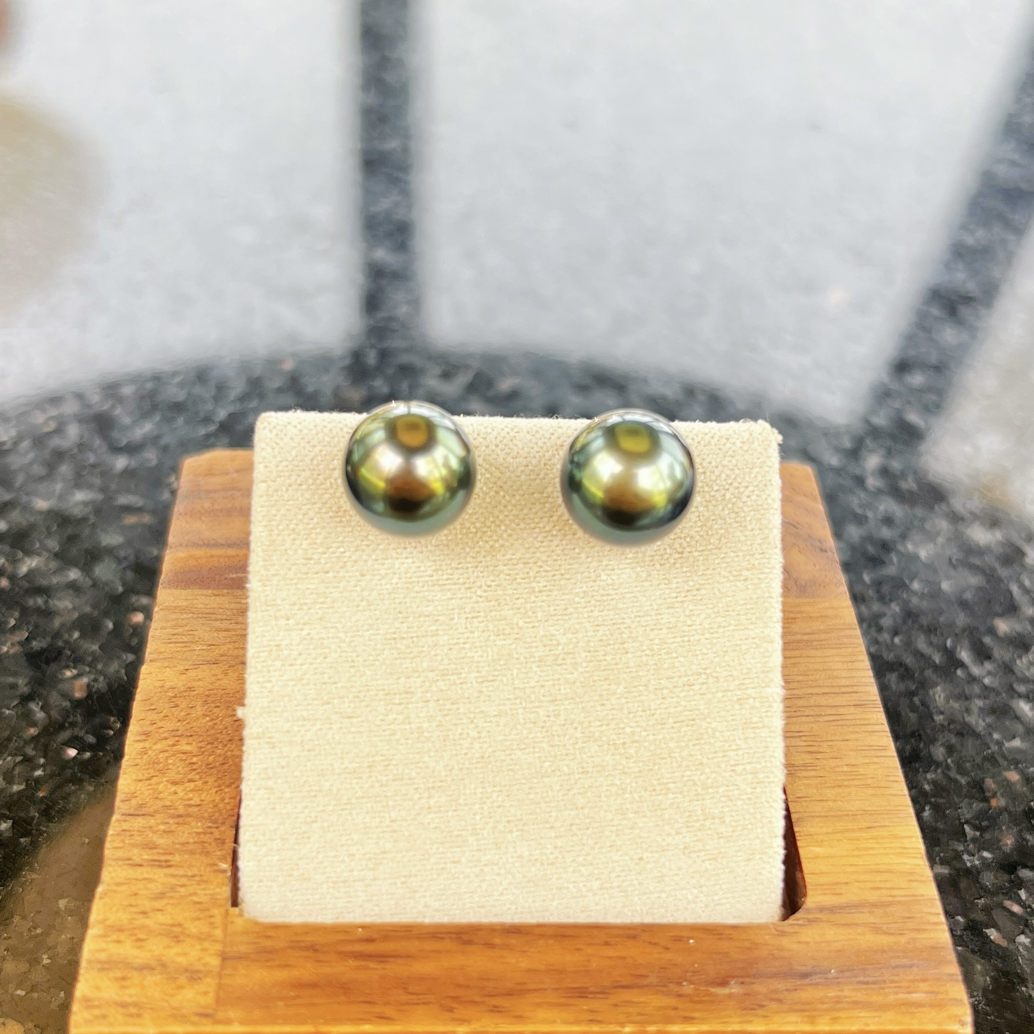 Nocturne Peacock | 9mm Tahitian Pearl Studs - Image 3